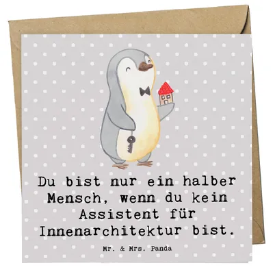 Produktbild von Mr. & Mrs. Panda Grußkarte Assistent für Innenarchitektur Herz - Grau Pastell - Geschenk, faltkarte, Glückwunschkarte, Klappkarte, anlasskarte, doppelkarte