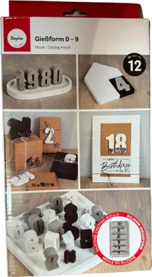 Produktbild von Rayher Silikon Gießform Zahlen 0-9, 14,5x26x2,5cm, 12 Formen