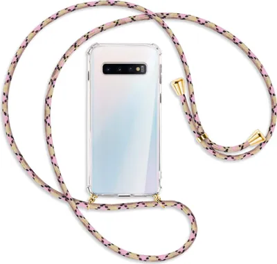 Produktbild von Handykette Backcover-Schutzhülle mit Band (Metall goldfarben) für Samsung Galaxy S10 - rosa Karo
