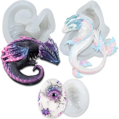 3er-Set Drachen-Silikonformen für Harz, Fondant, Beton, 6,6-10,4 cm