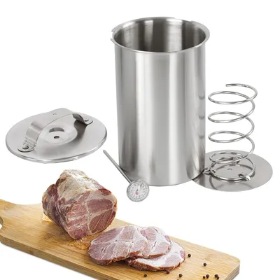 Produktbild von Edelstahl-Schinkenkocher 1.5L mit Thermometer, Ideal für hausgemachten Schinken, Bacon oder Fleischgerichte