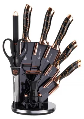 Obrázek produktu pro Elitehoff 9dílná sada kuchyňských nožů ve stojánku s brousek a nůžkami E6270
