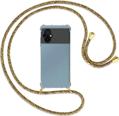 Produktbild von Handykette Backcover-Schutzhülle mit Band (Metall goldfarben) für Xiaomi Poco M5 (6.58'') - braun+beige