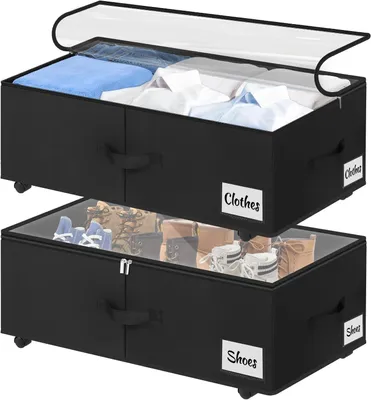 Produktbild von Unterbett-Aufbewahrungsbox 50 L, 2er-Set, 20 cm hoch, mit Deckel, für Kleidung
