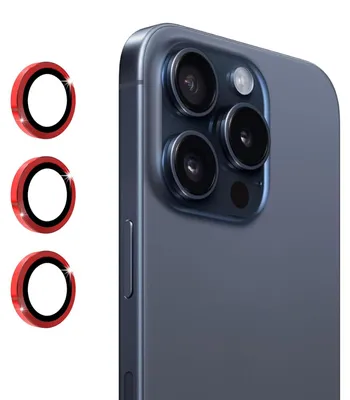 Obrázok produktu pre Pre Apple iPhone 16 Pro / 16 Pro Max – hliníkový krúžok na fotoaparát + tvrdené sklo H9, červená farba