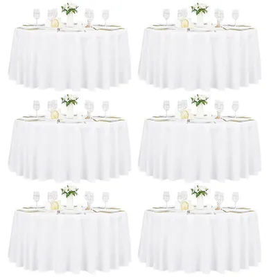 Obrázek produktu pro Sada 6 bílých kulatých ubrusů, průměr 229 cm, materiál: polyester, lze prát, voděodolné