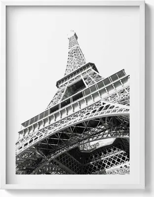 Produktbild von Schwarz-weißer Eiffelturm in Paris– Wandbild mit Rahmen – Gerahmtes Bild  – Wanddekoration – 60x80 cm –  Weiß Rahmen