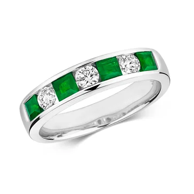 Produktbild von Modischer 9 Karat (375) Weißgold Halb Eternity Damen - Diamant Ring Brillant-Schliff 0.32 Karat HI - I1 mit Smaragd, 55 (17.5); TRS2168RSO
