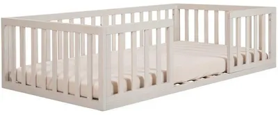 Produktbild von Montessori-Bodenbett ROBA, 70x140 cm, mit Lattenrost, für Kinderzimmer, Farbe: Stone Washed, Natur
