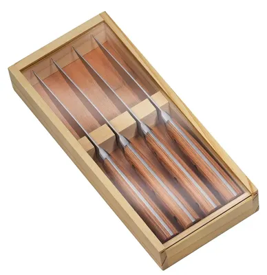 Steakmesser-Set, 4 Stück, 3Cr13-Stahl, Pakkaholz-Griff