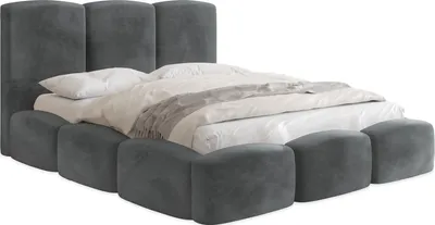 Produktbild von Polsterbett 200x200 mit Bettkasten und Lattenrost – Graues Bett mit hohem Kopfteil, Boucle oder Samt Stoff - Modernes Doppelbett mit Stauraum – Bettgestell, ohne Matratze – Harmony - Grau