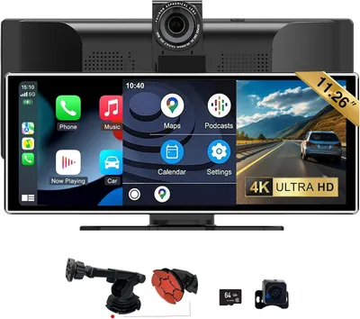 Produktbild von Tragbares Autoradio mit 11,26-Zoll IPS-Multimediaschirm, CarPlay/Android Auto, Airplay, 4K 1080p Rückfahrkamera, BT FM-Kamera