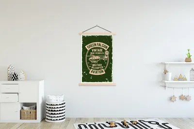 Produktbild von MuchoWow® Textilposter Hubschrauber - Vintage - Grün 120x180 cm mit holzfarbenen Rahmen - Textil-Plakat