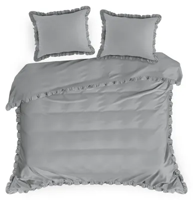 Zdjęcie produktu dla Pościel bawełniana z falbanką 160x200 + 70x80x2 cm szara