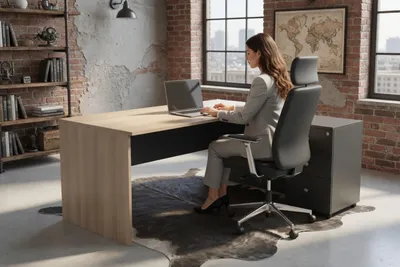 Image de Bureau pratique avec espace de rangement et un design moderne en bois