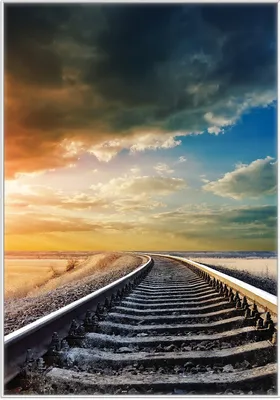Produktbild von Wallario Wandbild Bahnschienen ins Ungewisse, Größe: 70,30 x 100,30 cm, Poster mit weißem Kunststoffrahmen