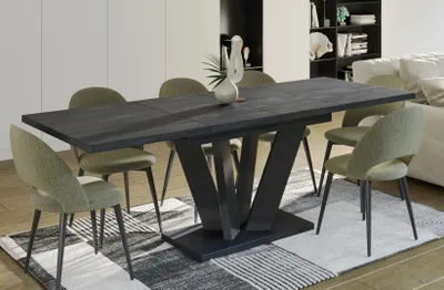 Produktbild von Endo-Möbel Esstisch ausziehbar Alex 130cm - 210cm stabil Säulentisch Kulissentisch (Beton Dunkel)