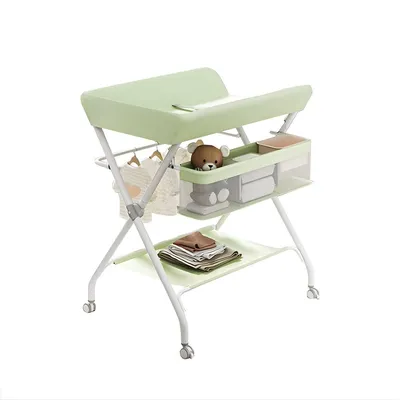 Produktbild von Mobile Babywickelkommode - Höhenverstellbarer Faltbarer Wickeltisch mit Rollen - Grün