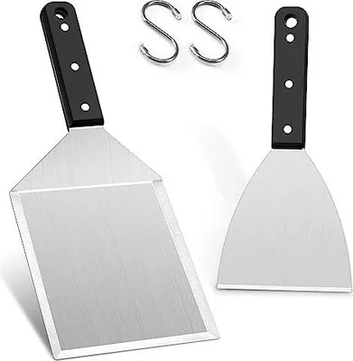 Produktbild von HaWare Grillspachtel Set, Edelstahl Plancha Spachtel 2er Set für Smash Burger, Grillspachtel Grillwender für Gasgrill, Feuerplatte und Teppanyaki, Grill Geschenke für Männer - Spülmaschinenfest