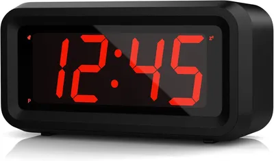 Zdjęcie produktu dla Cyfrowy budzik LED, zasilany bateriami, z dużym wyświetlaczem, automatycznym ściemnianiem, funkcją drzemki, możliwością montażu na ścianie lub postawienia na biurku, wyświetlacz 12/24 godziny