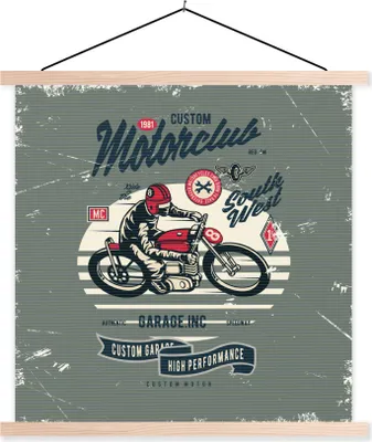 Produktbild von MuchoWow® Textilposter Motorrad - Helm - Vintage 40x40 cm mit holzfarbenen Rahmen - Posterleiste