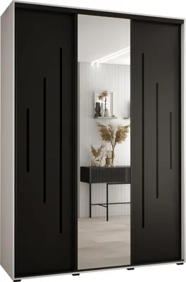 Produktbild von MEBLE KRYSPOL Davos 13 Schrank, drei Türen - 235,2x180x45 cm - Weiß Schwarz Schwarz