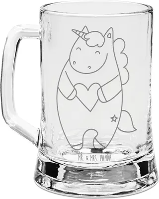 Produktbild von Mr. & Mrs. Panda Krug Einhorn Herz - Transparent - Geschenk, Bierkrug Mit Gravur, Unicorn, Seidel, Lustig, Freundin, Einhörner, Glas, Glaskrug, Humpen
