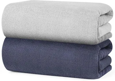 Productafbeelding van Ibenzoa® Sneldrogende microvezel handdoeken, 70 x 140 cm, set van 2 – lichtgewicht en absorberend, donkergrijs/lichtgrijs, geschikt voor sport, reizen en het strand