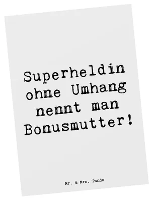Produktbild von Mr. & Mrs. Panda Postkarte Spruch Bonusmutter Superheld - Weiß - Geschenk, Handarbeit, Unterstützung, Anerkennung, Ansichtskarten, Liebe, bildkarte, Fotokarte, Freude