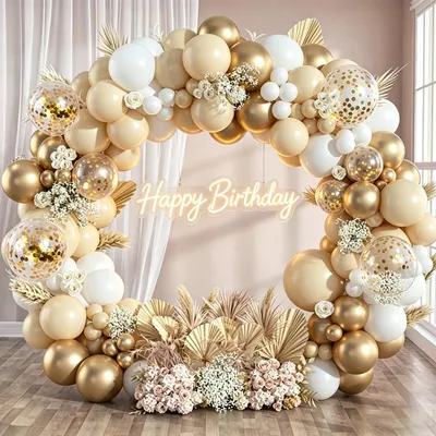 Ballonbogen-Set Weiß-Gold, 102-tlg. für Geburtstag, Hochzeit