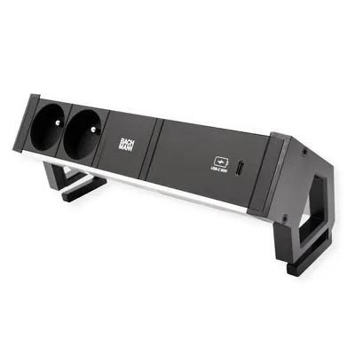 Productafbeelding van BACHMANN DESK2, aluminium, zwart, 2x USB-A, 1x USB-C, 60W, 0,2 meter, GST18