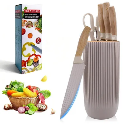 Obrázek produktu pro Sada nožů, 6 kusů, nerezová ocel, s nepřilnavým povrchem, včetně stojanu na nože
