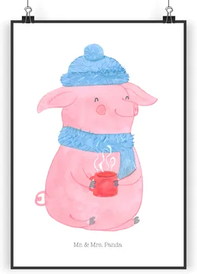 Produktbild von Mr. & Mrs. Panda Bild Schwein Glühwein DIN A4 - Weiß - Geschenk, Weihnachten, drucke, Punsch, Designposter, wanddeko, Plakat, Glühschwein, Kunstdruck, Weihnachtsmarkt