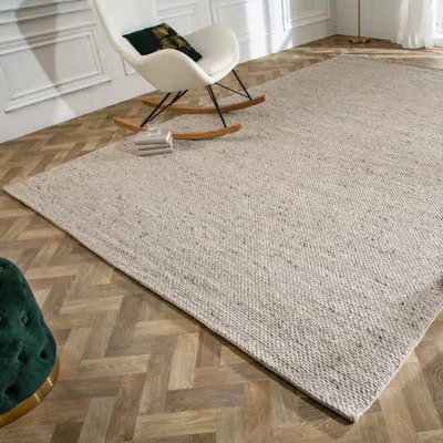 Produktbild von riess-ambiente Design Teppich WOOL XXL 350x240cm silbergrau aus Wolle Wohnzimmerteppich Wollteppich