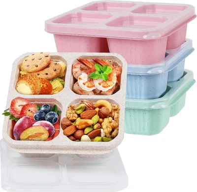 Produktbild von Weizenstroh vier Snackbox Süßigkeiten Nuss Kühlschrank Aufbewahrungsbox versiegelt Trennwand Obstteller