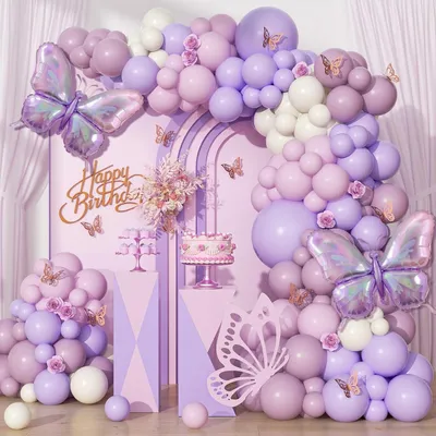 Image de Guirlande de ballons papillon, 134 pièces, violet et rose, décoration pour anniversaire