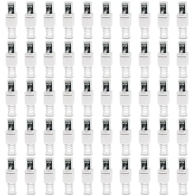 Produktbild von Netzwerkstecker Cat 6a RJ45 Stecker 50x Steckverbinder werkzeuglos Zugentlastung
