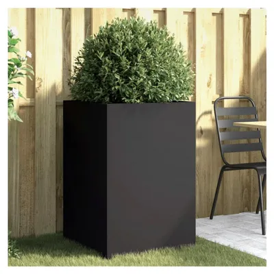 Produktbild von Pflanzkübel Schwarz 52x48x75 cm aus Stahl, Blumentopf für Balkon, Terrasse und Garten