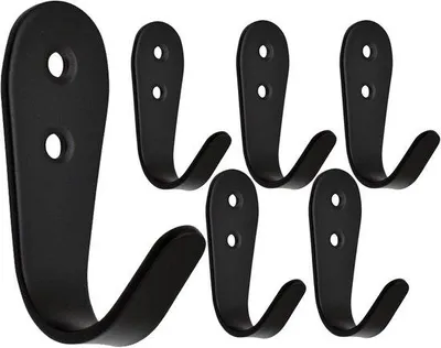 Produktbild von Schwarze Wandhalter – 6 Haken, Edelstahl, große J-Haken, für Flur, Küche, Bad