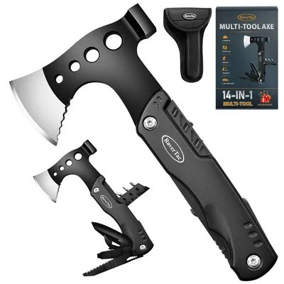 11-in-1 Camping-Axt Multitool mit Messer, Hammer, Säge, Nylonscheide