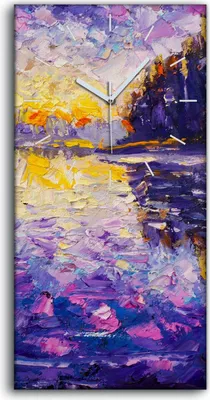 Produktbild von Wohnzimmer-Bild Leinwand Uhr Geräuschlos 30x60 Malerei Fluss Sonnenaufgang Wald - weiße Hände
