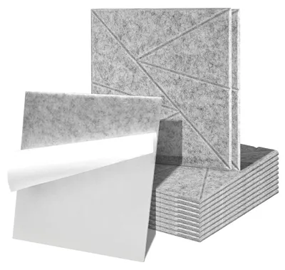 Obrázek produktu pro Akustické panely Vigevee, filcové, samolepicí, 12 kusů, rozměry 30 x 30 x 0,9 cm, absorbéry zvuku, nástěnné panely, geometrický vzor (trojúhelníky), šedá barva