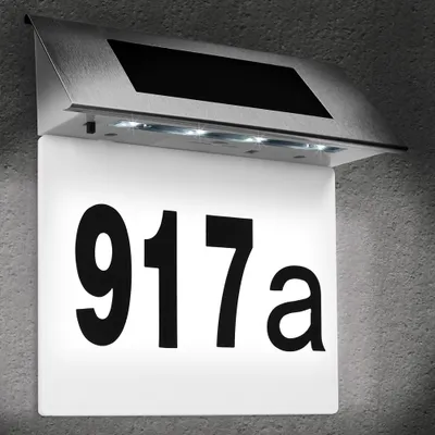 Immagine prodotto di Deuba Numero Civico Solare Illuminato 4 LED Acciaio Inox Led Sensore Crepuscolare Numeri Casa