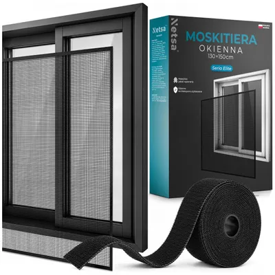 Produktbild von Netsa | Fenster Moskitonetz 130x150 cm Schwarz – Fiberglas Fliegengitter Mit Selbstklebendem Klettband