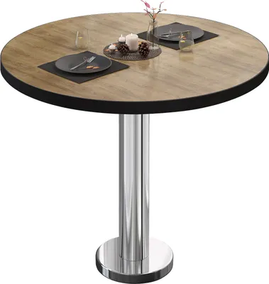 Produktbild von BML | Bistrotisch | Ø:H 60 x 75 cm | Eiche / Edelstahl | Rund | Schwarzer Rand | Bistrotisch Gastro Tisch