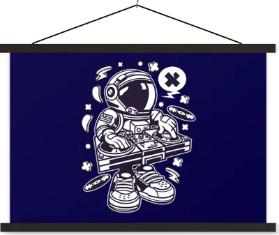 Produktbild von MuchoWow® Textilposter DJ - Astronaut - Jahrgang 60x40 cm mit schwarzem Rahmen - Hölzernes