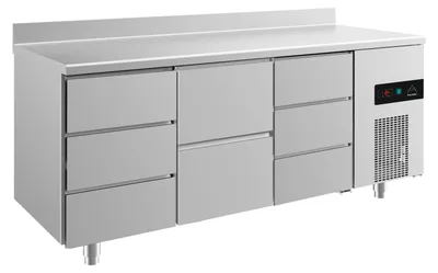 Produktbild von Gastro Kühltisch | Edelstahl | 8 Schubladen | Aufkantung | 1865 x 700 x 850 mm | -2 / +8 °C | 474 Liter