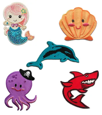 Produktbild von Aufnäher für Kinder - Meer Kinder Set 5 Stück - Aufnäher, Bügelbild, Aufbügler, Applikationen, Patches, Zum Aufbügeln