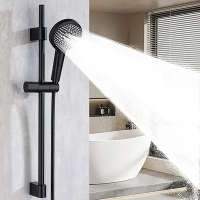Immagine prodotto di Set per doccia con 4 modalità di spruzzo, asta di supporto da 70 cm, tubo flessibile da 1,5 metri, colore nero opaco