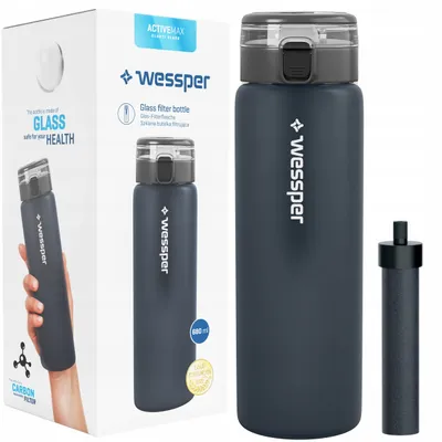 Obrázok produktu pre Fľaša na vodu s filtrom Wessper, fľaša z borosilikátového skla s objemom 680 ml, fľaša na vodu bez obsahu Bpa s filtrom na perlivé nápoje | Vonkajšia filtračná fľaša, filter s aktívnym uhlím a slamkou